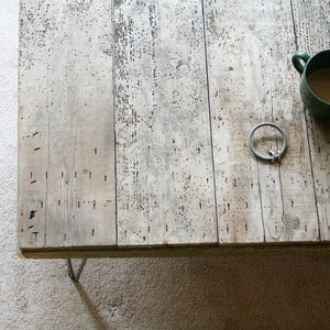 modern industrial wood coffee table, from reclaimed old growth wood and steel hairpin legs XL