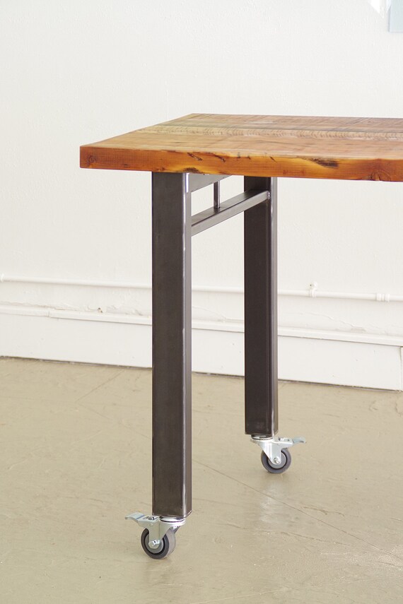 reclaimed wood and steel table with casters modern Etsy