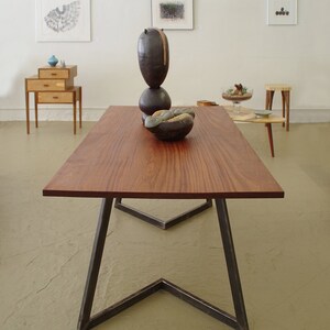 herringbone loft table from mahogany and rectangular tube steel modern dining kitchen, loft and cabin birdloft new vernacular image 2