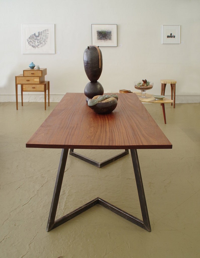 herringbone loft table from mahogany and rectangular tube steel modern dining kitchen, loft and cabin birdloft new vernacular image 2