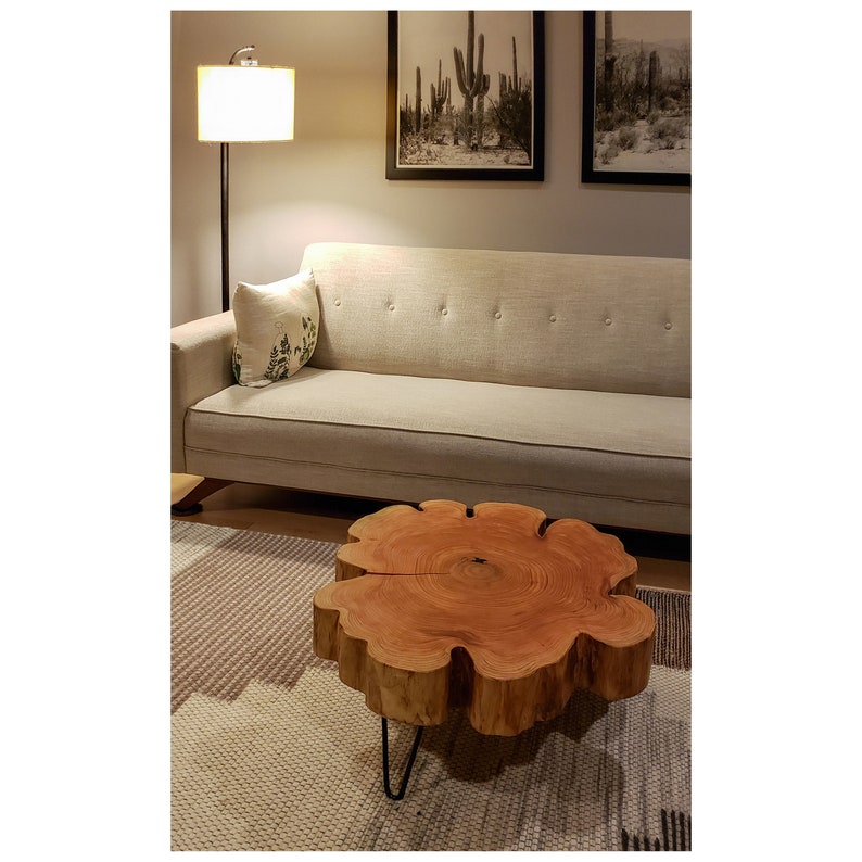 Live edge coffee table with mid century modern hairpin legs Etsy