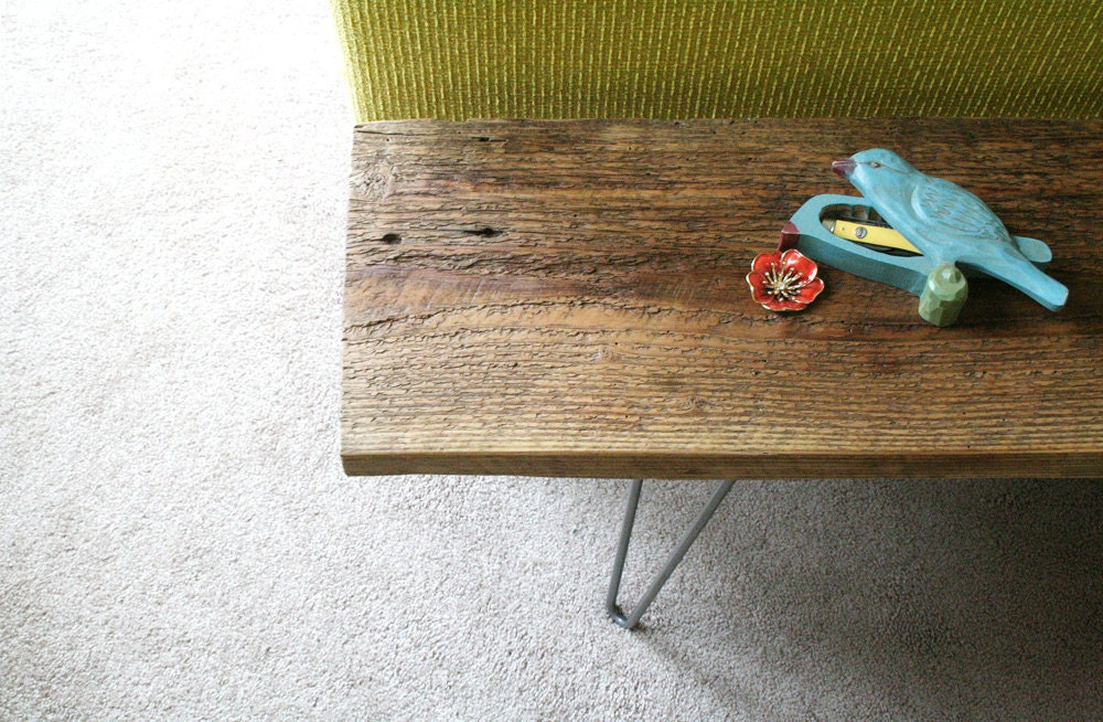 Reclaimed wood bench with hairpin legs reclaimed elemental Etsy