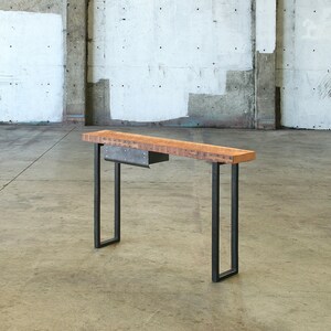 reclaimed bar table from salvaged wood and recycled steel industrial modern table from reclaimed wood and recycled steel console desk image 7