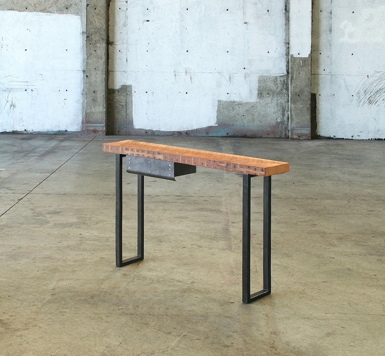 reclaimed bar table from salvaged wood and recycled steel industrial modern table from reclaimed wood and recycled steel console desk image 7