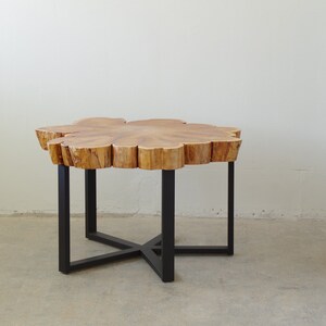 reclaimed live edge wood lobby table from urban salvage cypress and custom steel base modern eco sustainable image 4