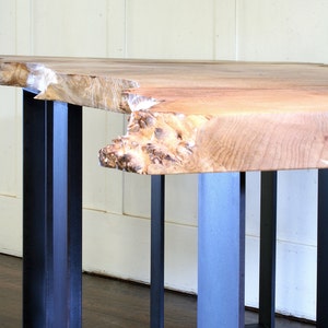 north west table with floating leaf from urban salvage live edge maple and recycled content steel natural edge coffee table, desk image 2