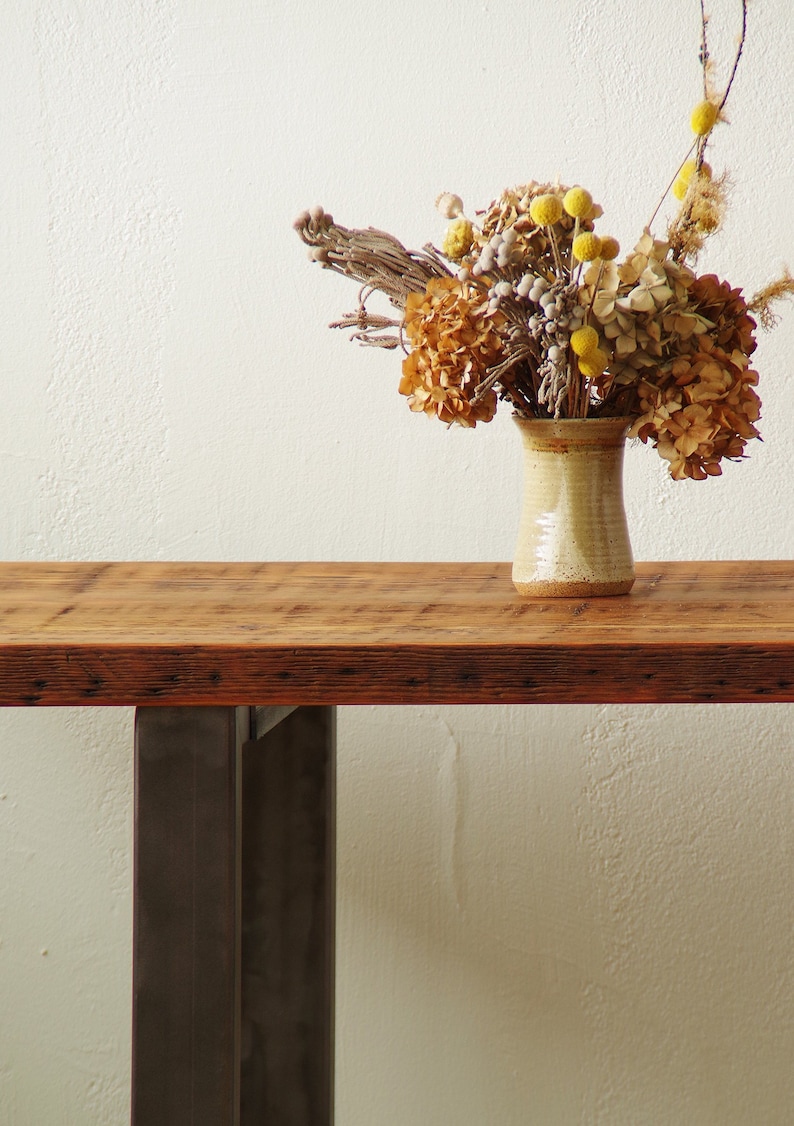 pub height bar table from reclaimed wood and recycled steel industrial modern rustic table from salvaged wood and recycled steel console image 3