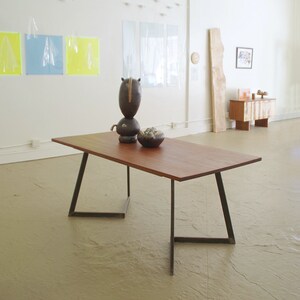 herringbone loft table from mahogany and rectangular tube steel modern dining kitchen, loft and cabin birdloft new vernacular image 3