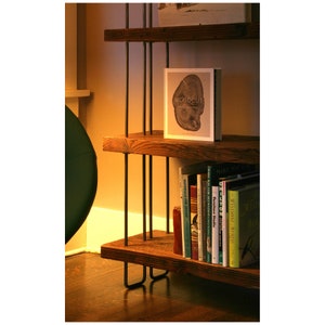 reclaimed wood shelving from roughsawn old growth fir and steel bookcase, bookshelf urban modern our wide option 4 to 7 shelves image 8