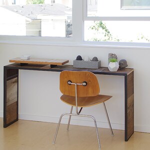 reclaimed wood console with metal frame modern industrial urban wood and steel sofa table, console, bench, buffet, desk image 3