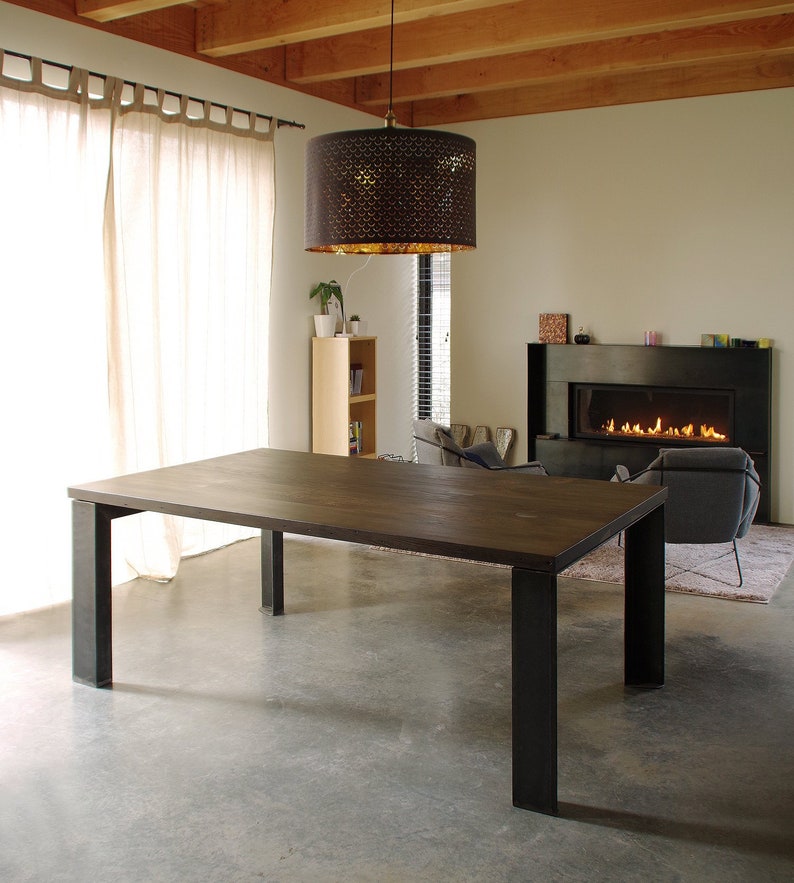 reclaimed wood dining table with custom steel legs modern minimalist industrial urban salvage image 1