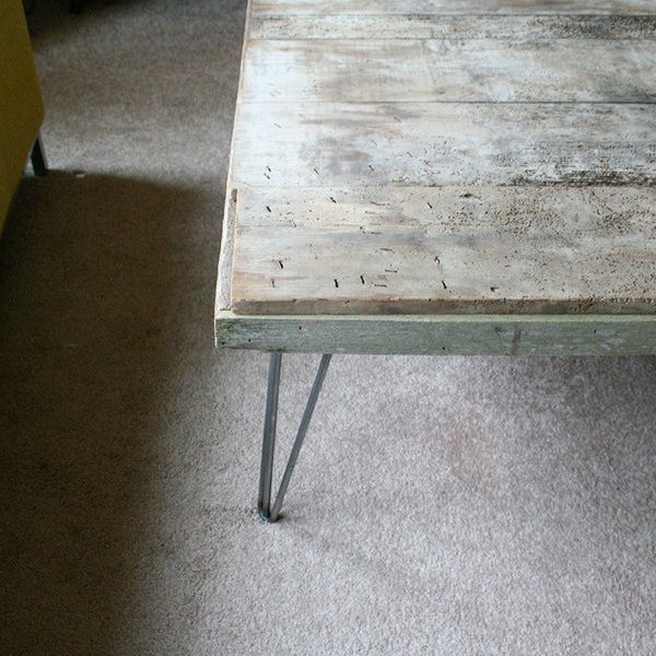 Island Barn coffee table XL industrial modern reclaimed wood with hairpin legs