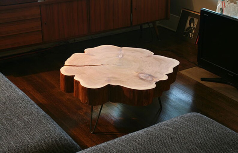 live edge coffee table urban salvage parabola cloud table natural edge with midcentury modern hairpin legs flower cedar flare image 3