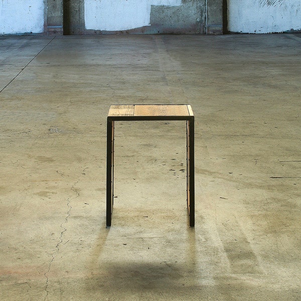 reclaimed wood and high recycled content steel - side table, mini coffee table, end table, ottoman, modern industrial