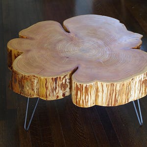 live edge coffee table urban salvage parabola cloud table natural edge with midcentury modern hairpin legs flower cedar flare image 6