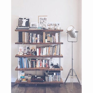 reclaimed wood shelving from roughsawn old growth fir and steel bookcase, bookshelf urban modern our wide option 4 to 7 shelves image 9