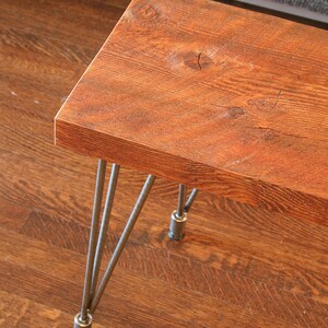 modern reclaimed industrial bench with steel leveling hairpin legs image 5