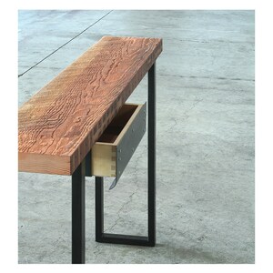 reclaimed bar table from salvaged wood and recycled steel industrial modern table from reclaimed wood and recycled steel console desk image 8