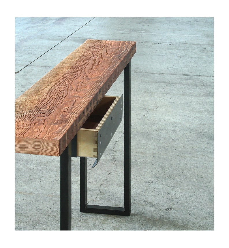 reclaimed bar table from salvaged wood and recycled steel industrial modern table from reclaimed wood and recycled steel console desk image 8