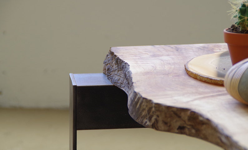 live edge coffee table from urban salvage maple and high recycled content steel image 2