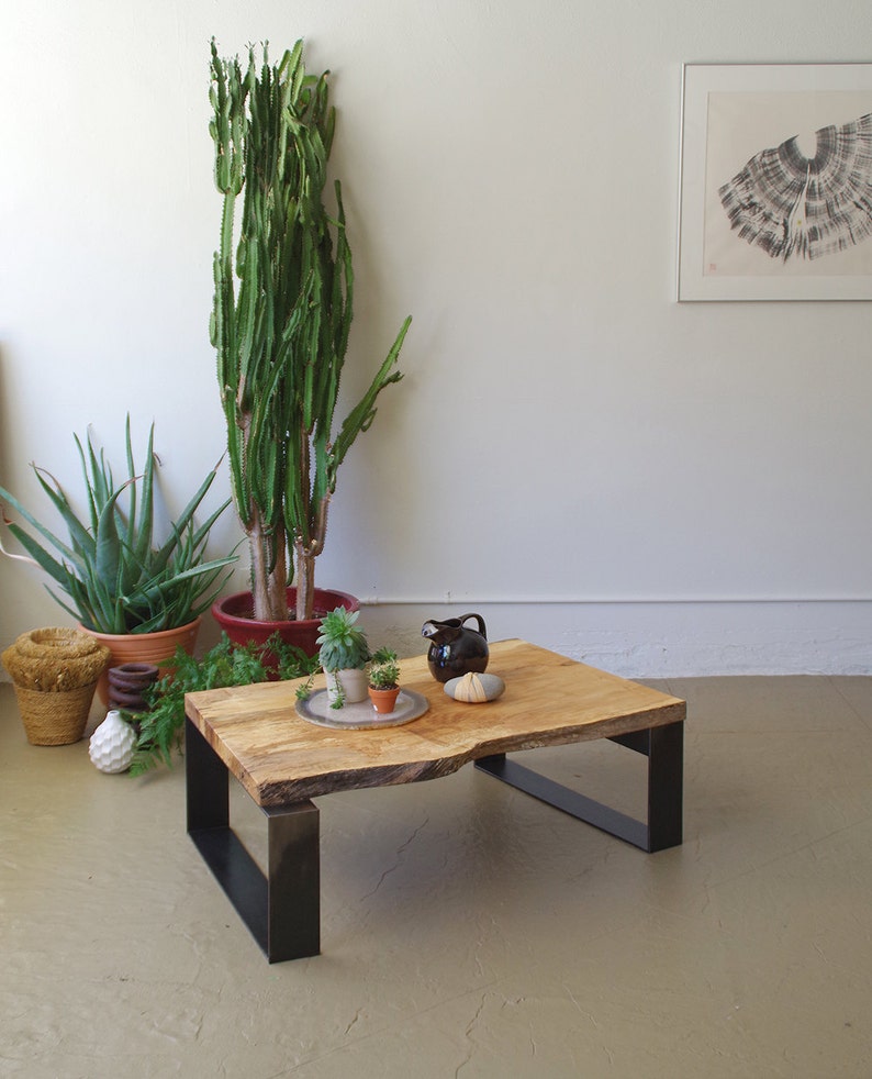 live edge coffee table from urban salvage maple and high recycled content steel image 3