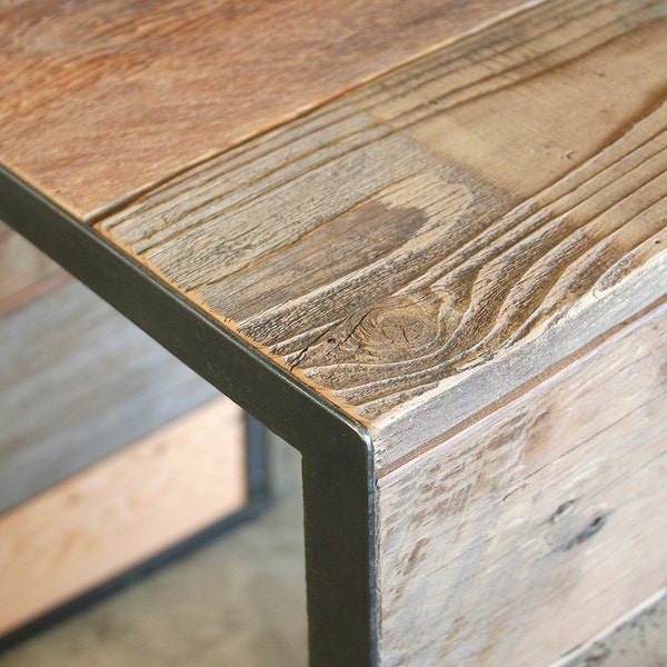 reclaimed wood and steel nightstand - from salvaged fir and high recycled content steel - side table, mini coffee table, end table, ottoman