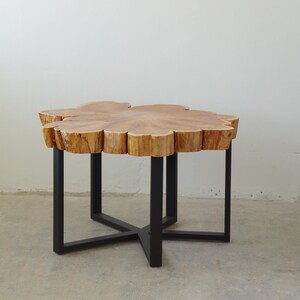 reclaimed live edge wood lobby table from urban salvage cypress and custom steel base modern eco sustainable image 5