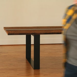 fox island dining table, from reclaimed wood and recycled content steel - modern industrial, modern rustic