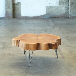 live edge coffee table urban salvage parabola cloud table natural edge with midcentury modern hairpin legs flower cedar flare image 4