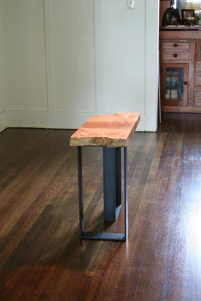 north west table with floating leaf from urban salvage live edge maple and recycled content steel natural edge coffee table, desk image 4