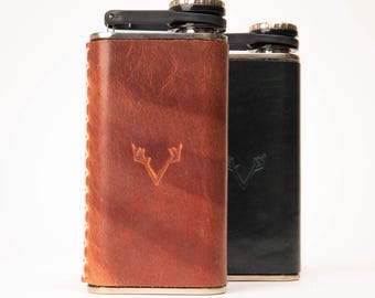 Handmade Leather Stanley 8oz Flask Wrap | Hand-Stitched Leather Case for Stanley Classic Wide Mouth Flask | Rugged Bushcraft Gear