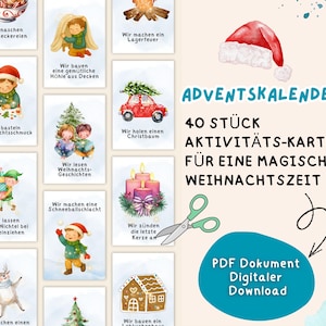 Tarjetas de calendario de Adviento para niños | Tiempo en lugar de cosas | 40 ideas de actividades navideñas | Mindfulness en Adviento | Actividades familiares | Archivo PDF