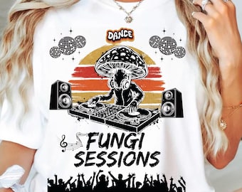 Retro Mushroom DJ PNG Vintage Sunset Rave Sublimation Design