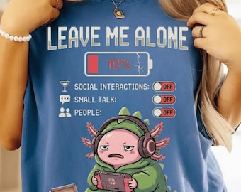 Ajolote introvertido, PNG, Déjame en paz, Diseño de sublimación divertido para chica gamer, Descarga digital con batería baja, Regalo sarcástico de videojuego