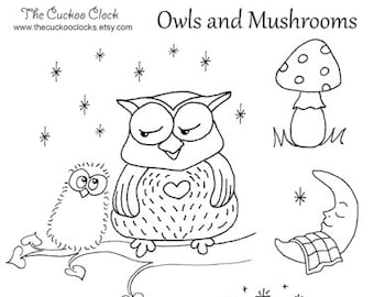 Owls and mushrooms Set Hand Embroidery pattern PDF