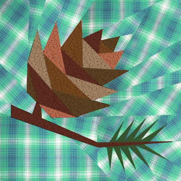 Pine Cone quiltblok, quiltpatroon met papieren stukjes, PDF-patroon, direct downloaden, bospatroon, bospatroon, kerstpatroon