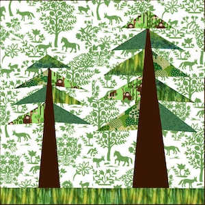 Forest paper pieced quilt block pattern PDF