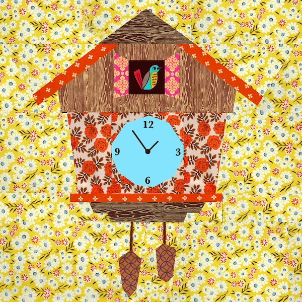 Cuckoo Clock quilt block, paper pieced quilt pattern, PDF pattern, instant download, clock pattern