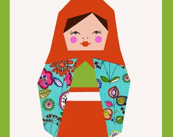 Matryoshka quilt block, paper pieced quilt pattern, PDF pattern, instant download, matryoshka pattern, doll quilt pattern