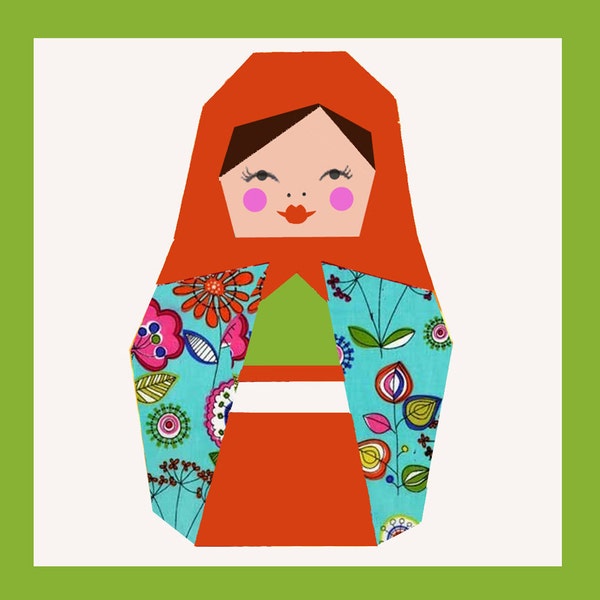 Matryoshka quilt block, paper pieced quilt pattern, PDF pattern, instant download, matryoshka pattern, doll quilt pattern