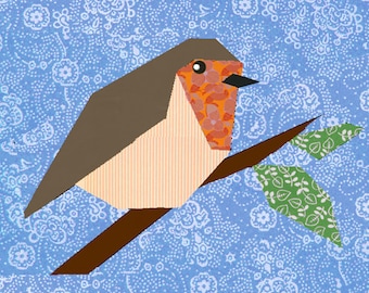 Robin paper pieced quilt block pattern PDF