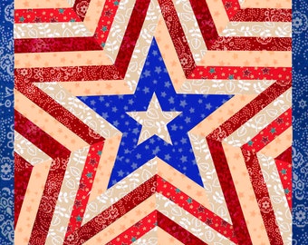 Patrón de mini colcha patriótica americana de una estrella, patrón de colcha fácil, patrón de colcha con piezas de papel, patrón en PDF, descarga instantánea