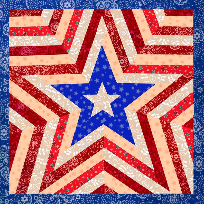 One Star Americana Patriotic Mini Quilt Pattern, easy quilt pattern, paper pieced quilt pattern, PDF pattern, instant download image 1