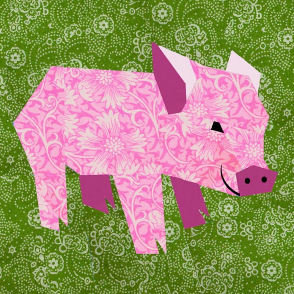 Bloque de edredón de cerdo, patrón de edredón de paper pieced, patrón en PDF, descarga instantánea, patrón de cerdo, patrón de lechón