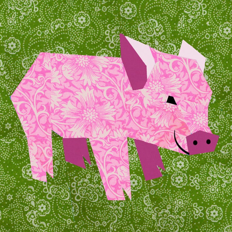Pig quilt block, paper pieced quilt pattern, PDF pattern, instant download, pig pattern, piglet pattern image 1