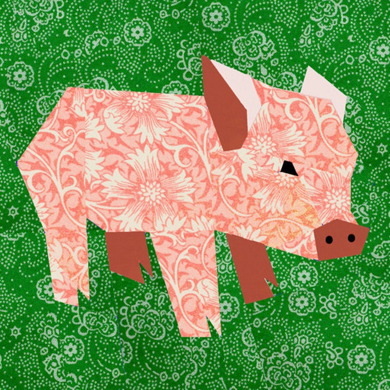 Pig quilt block, paper pieced quilt pattern, PDF pattern, instant download, pig pattern, piglet pattern image 2