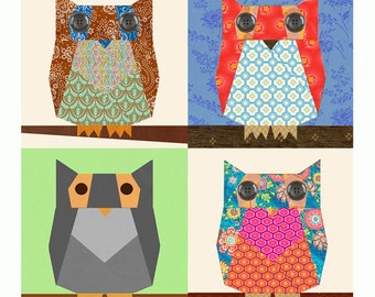 Owl paper pieced quilt block pattern PDF
