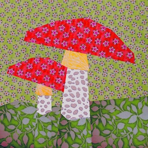 Mushroom Paper Pieced Quilt Block Pattern, PDF