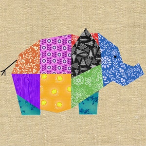 Elephant paper pieced quilt block pattern PDF