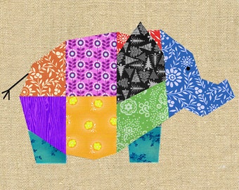 Elephant paper pieced quilt block pattern PDF